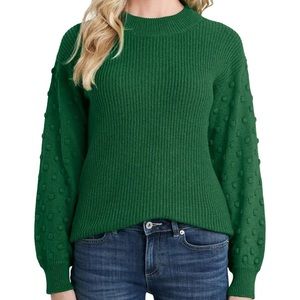 CeCe Puff Sleeve Bobble Ribbed Sweater
